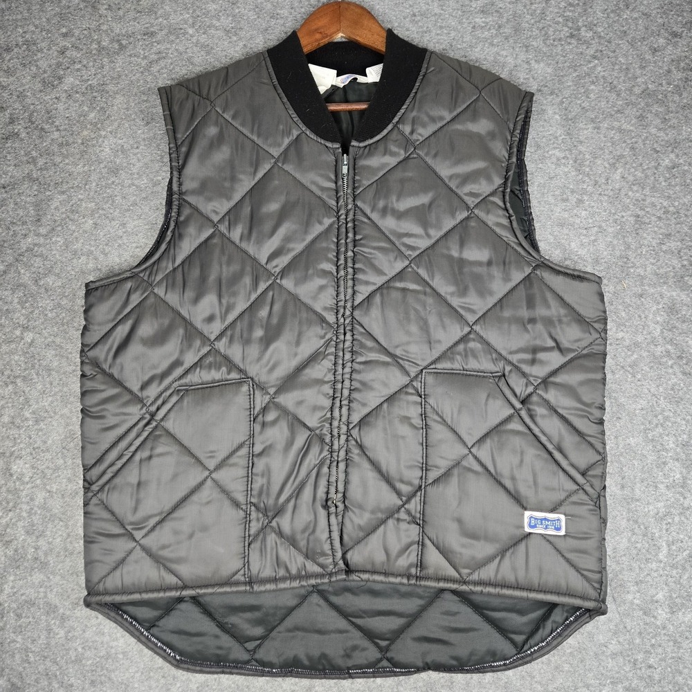 Vintage Big Smith Puffer Vest Men's XL Full Zip Black Quilted Workwear VTG 90s